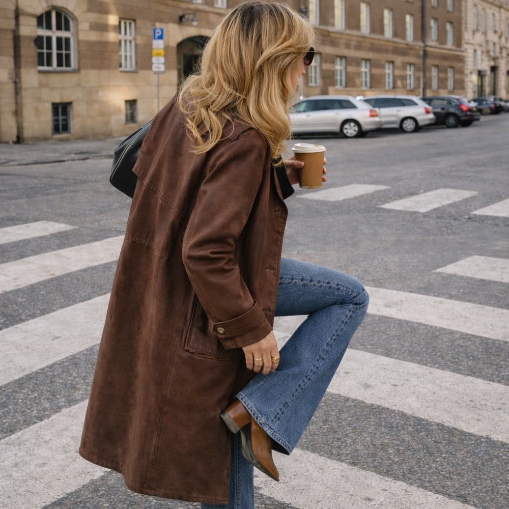 Vintage Italian Brown Leather Trench Coat M/L